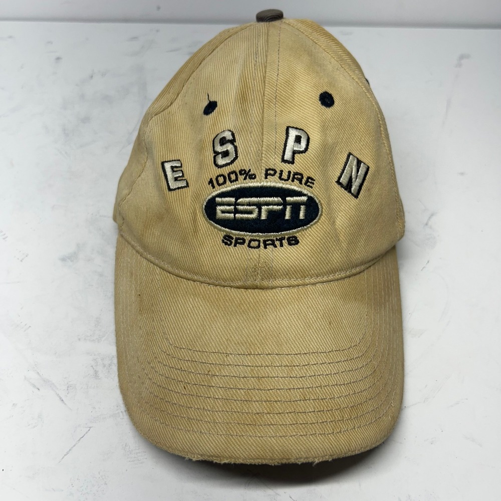 ESPN Sports Hat Tan Men OSFA Vintage Distressed Embroidered Cotton Dad Cap